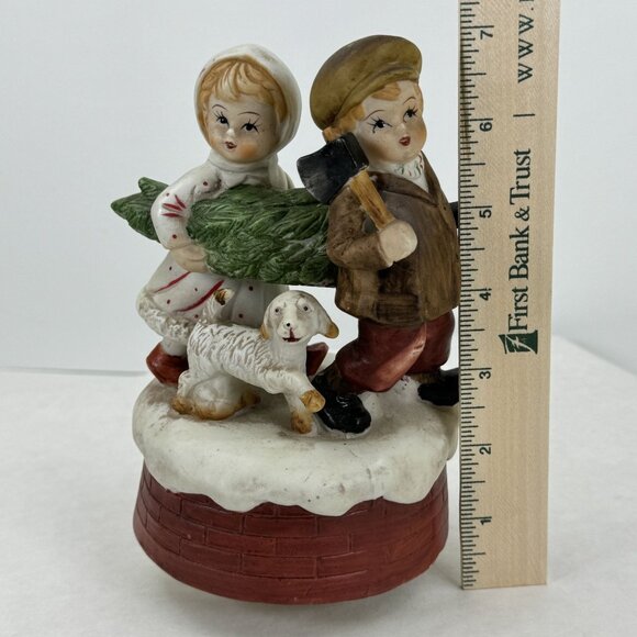 Vintage Rotating Music Box Figurine Children Dog Ceramic Plays O Christmas Tree - Picture 10 of 12